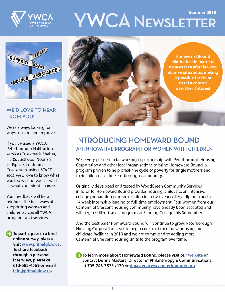 Image of Summer 2018 YWCA Newsletter cover
