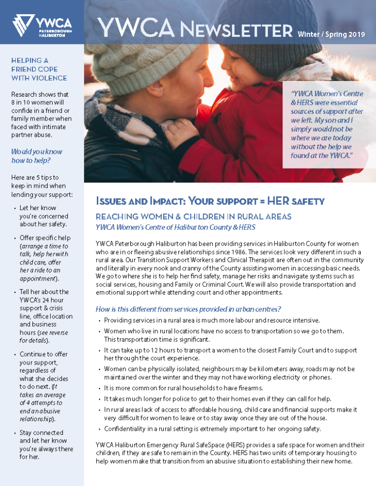 Image of YWCA Winter Spring 2019 Newsletter cover